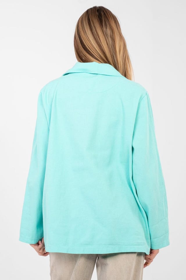 Love Lace Love Lace Women's Floral Embroidered Denim Cotton Blazer in Turquoise - 3