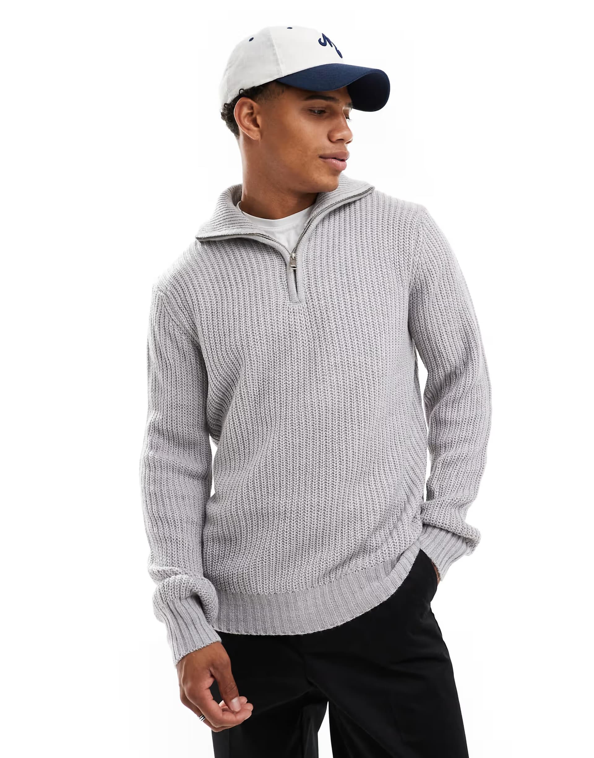 ASOS Brave Soul heavyweight half zip jumper in light grey