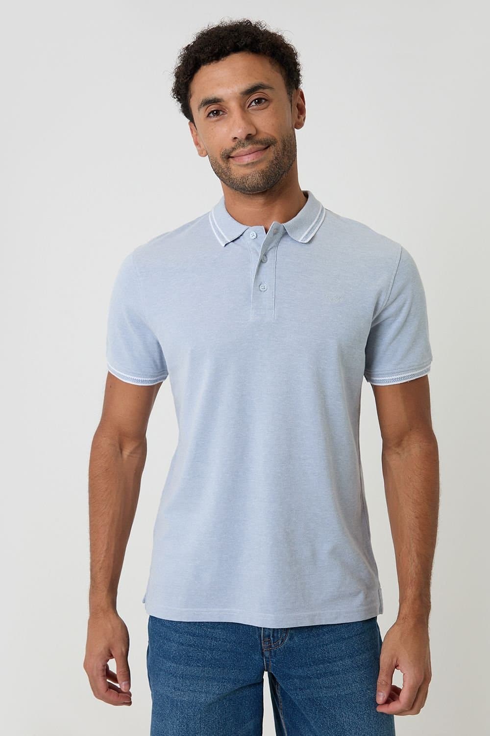 Threadbare Threadbare Men's Two Tone Cotton Pique Polo Shirt in Pale Green