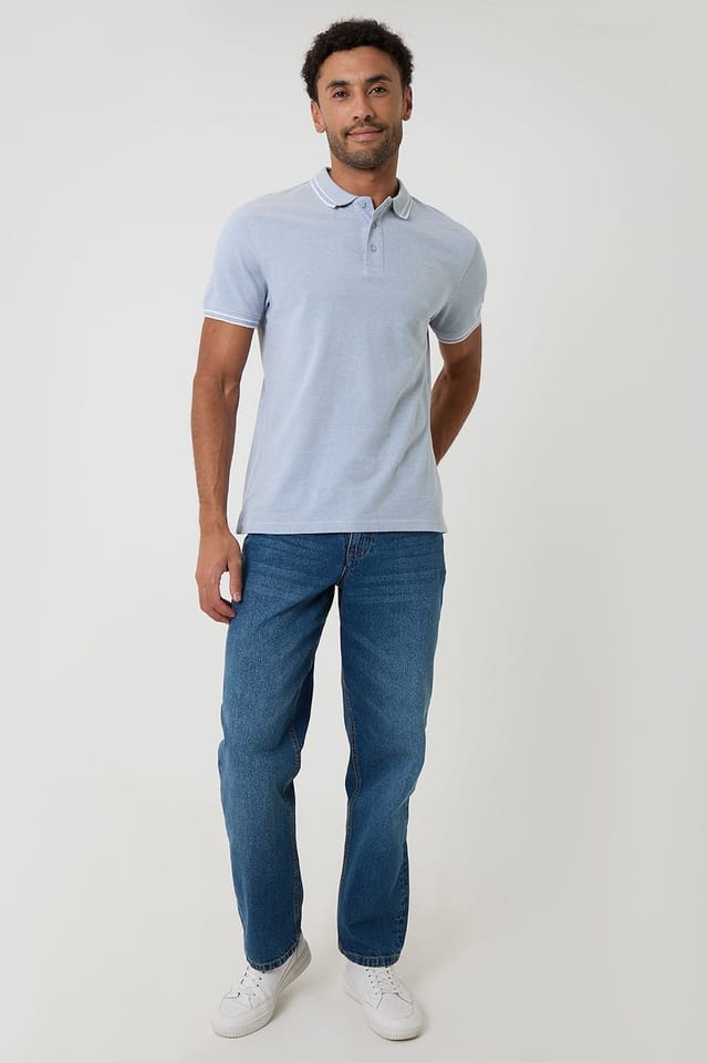 Threadbare Threadbare Men's Two Tone Cotton Pique Polo Shirt in Pale Green - 3