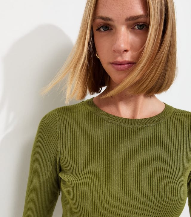 New Look Women's Bright Green Ribbed Lightweight Crew Neck Jumper New Look - 2