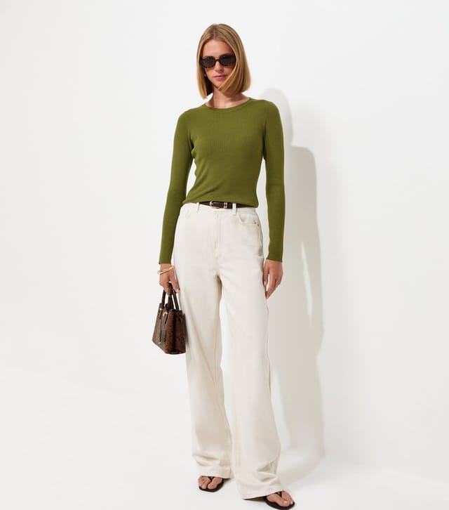 New Look Women's Bright Green Ribbed Lightweight Crew Neck Jumper New Look - 3