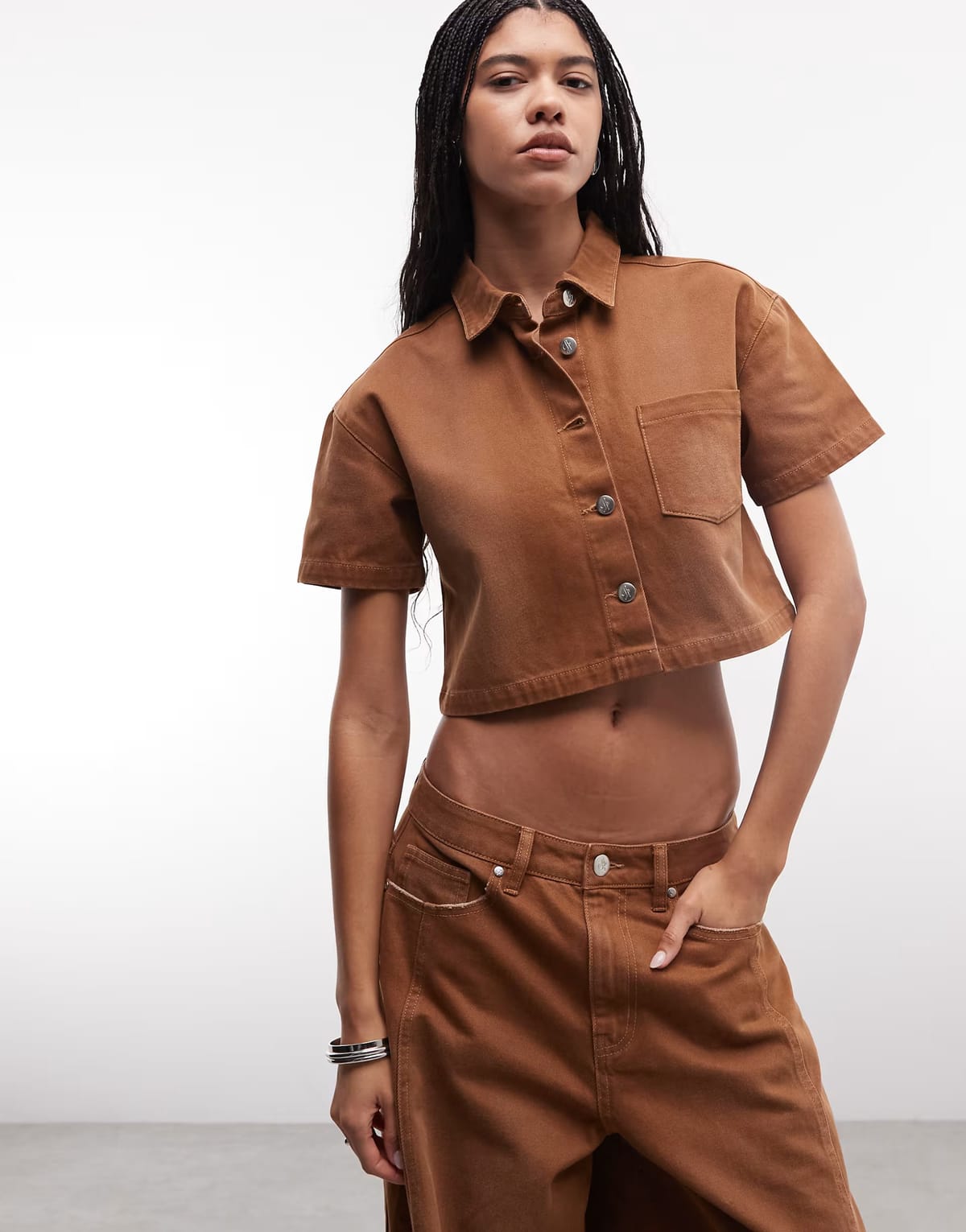 ASOS Liquor N Poker boxu denim shirt co-ord in washed chocolate - 1