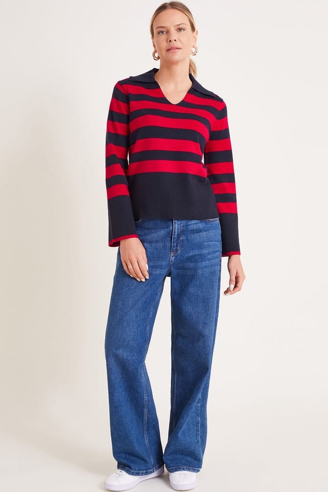 Monsoon Monsoon Women's Shay Stripe Collared Jumper Red - 3