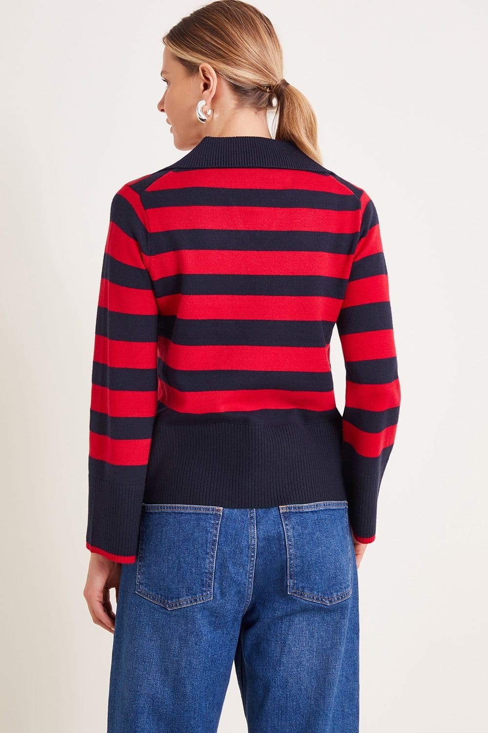Monsoon Monsoon Women's Shay Stripe Collared Jumper Red - 4