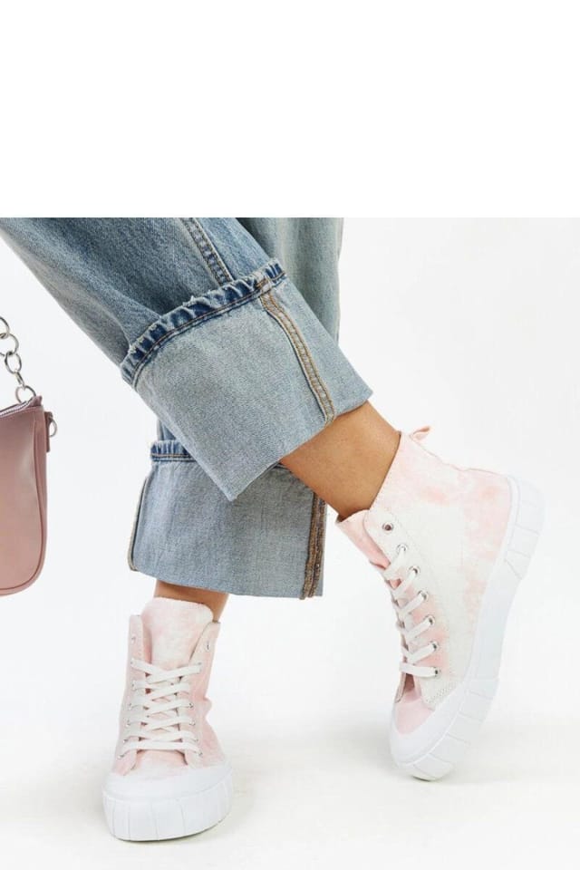 Love Lace Love Lace Women's Raissa High Top Textile Sneakers with White Rubber Sole in Pink - 3