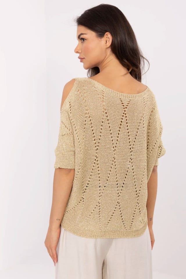 Love Lace Love Lace Women's Openwork Viscose Sweater with Metallic Thread in Gold - 3