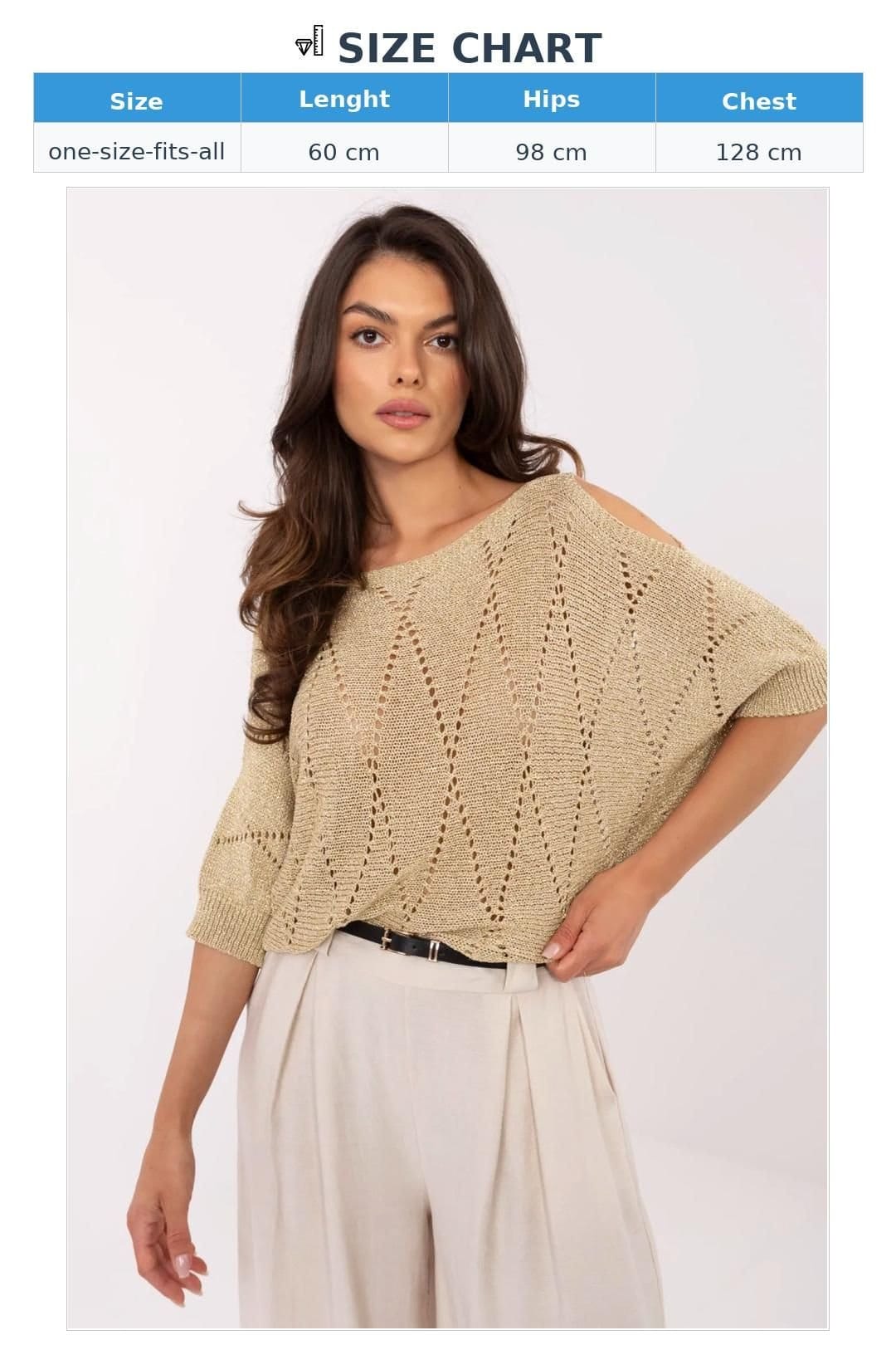 Love Lace Love Lace Women's Openwork Viscose Sweater with Metallic Thread in Gold - 4