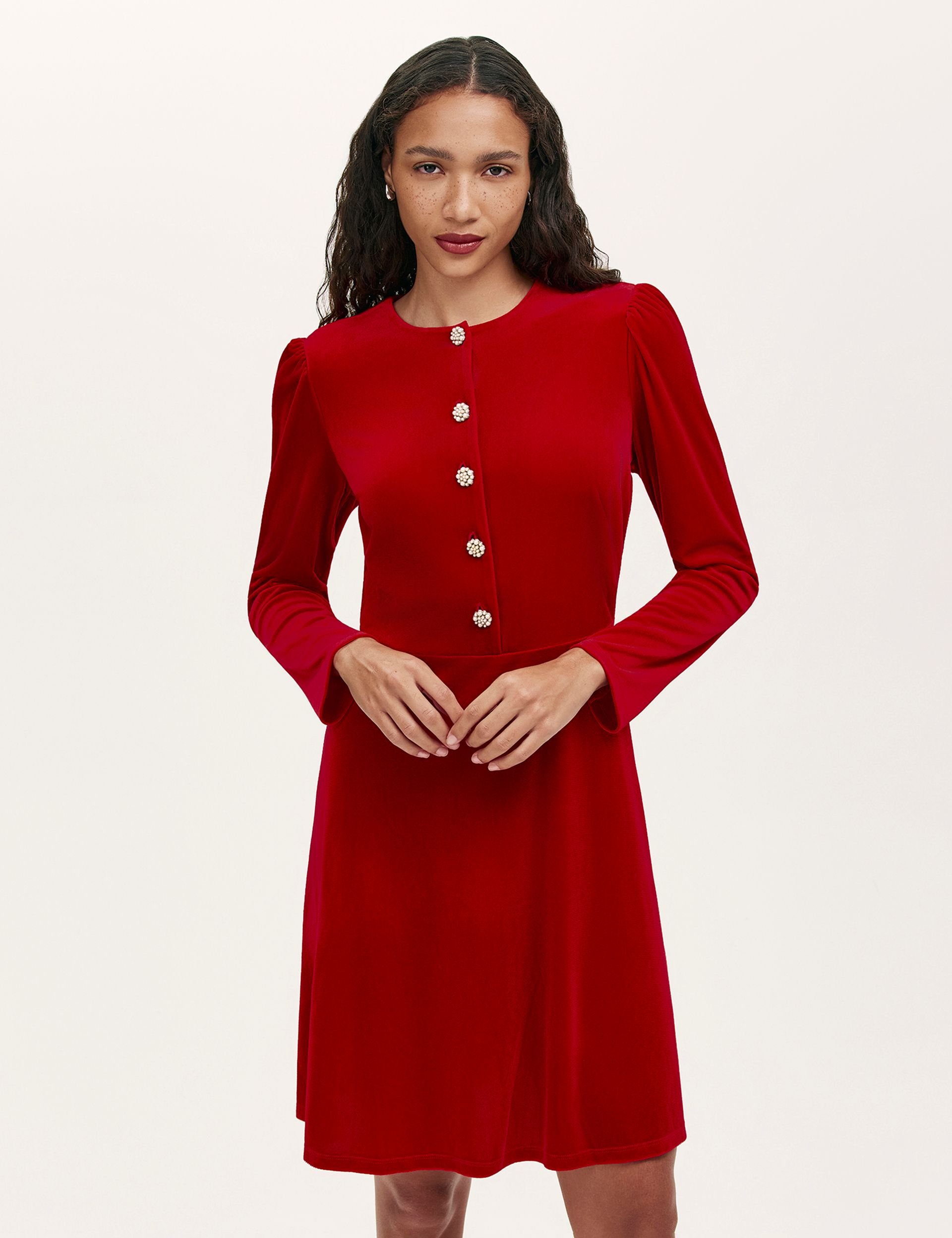 Finery London Finery London Women's Rae Velvet Round Neck Short Dress in Crimson - 2