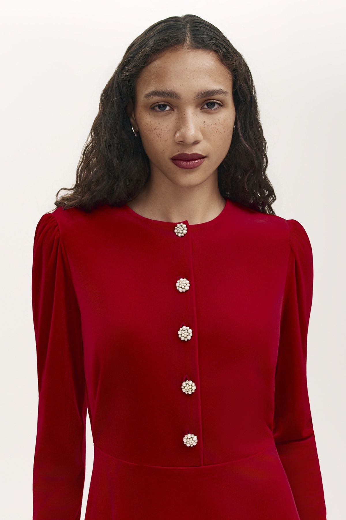 Finery London Finery London Women's Rae Velvet Round Neck Short Dress in Crimson - 4