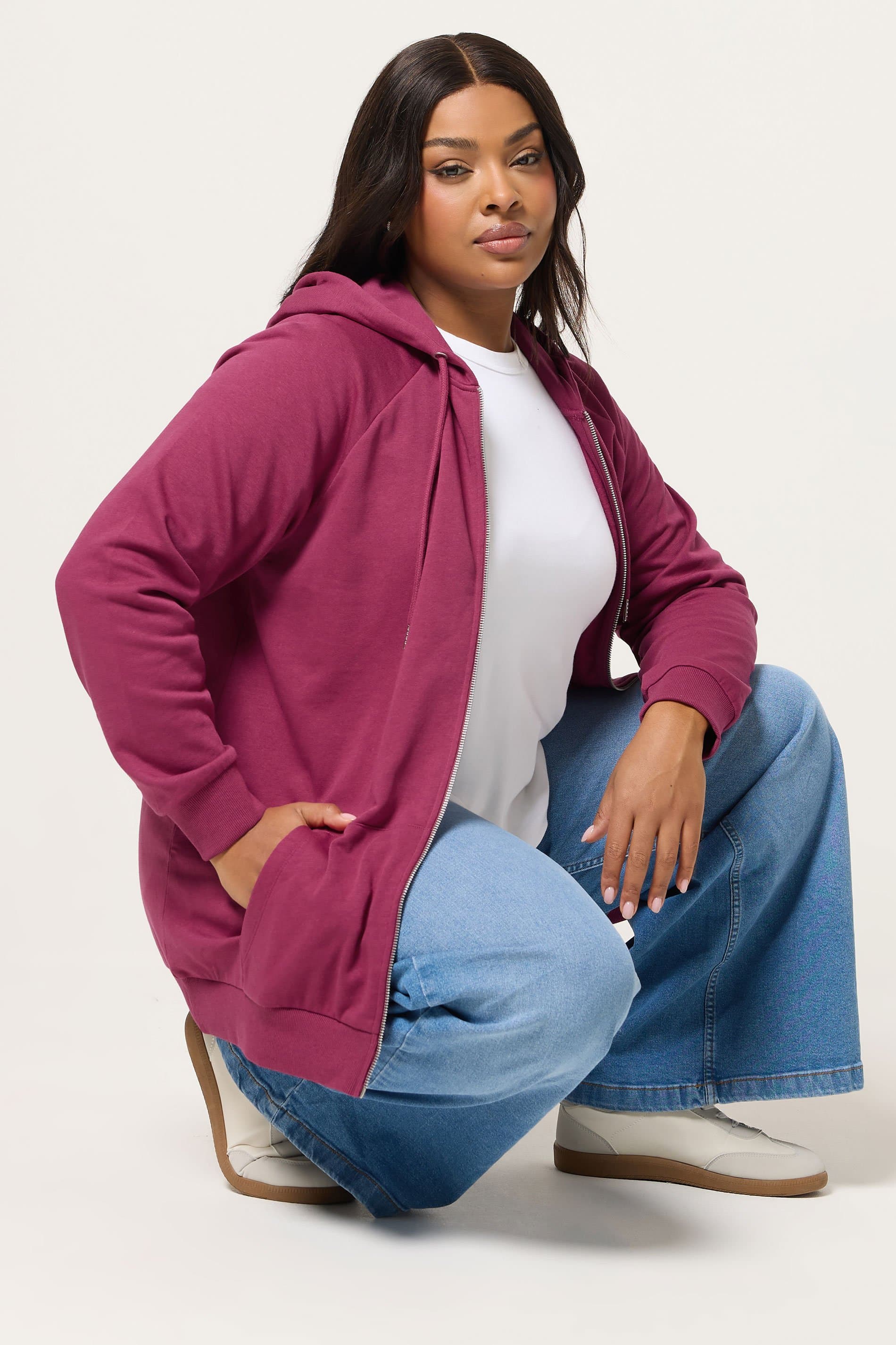 Yours Plus Size Burgundy Red Zip Through Hoodie