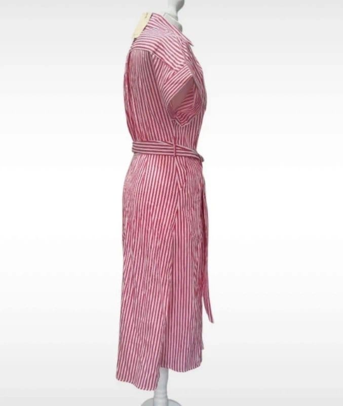 Reserved Reserved Striped Summer Dress Size 8 Red & White Holiday Date Night Office Party Midi - 1