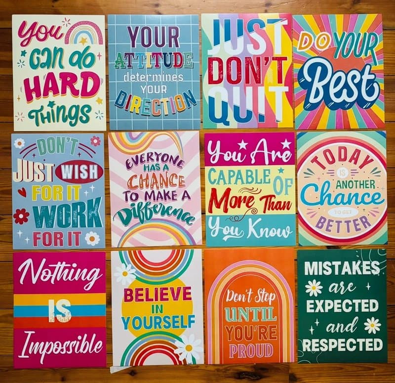 Art 12 Colourful Rainbow Retro Dopamine Decor Motivational Affirmation Prints - 20.32 × 25.4 cm