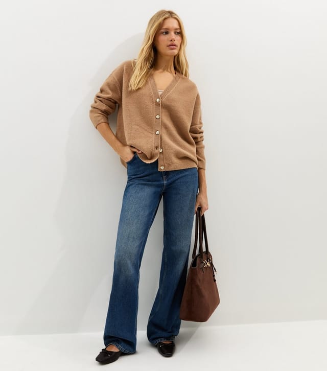 New Look Women's Camel V-Neck Boyfriend Cardigan New Look - 3