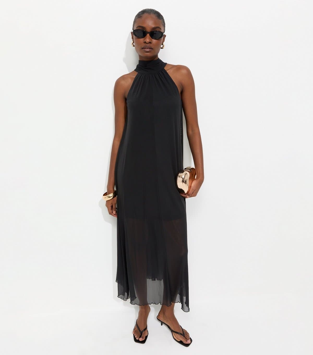 New Look Women's Black Mesh Halter Neck Midaxi Dress New Look