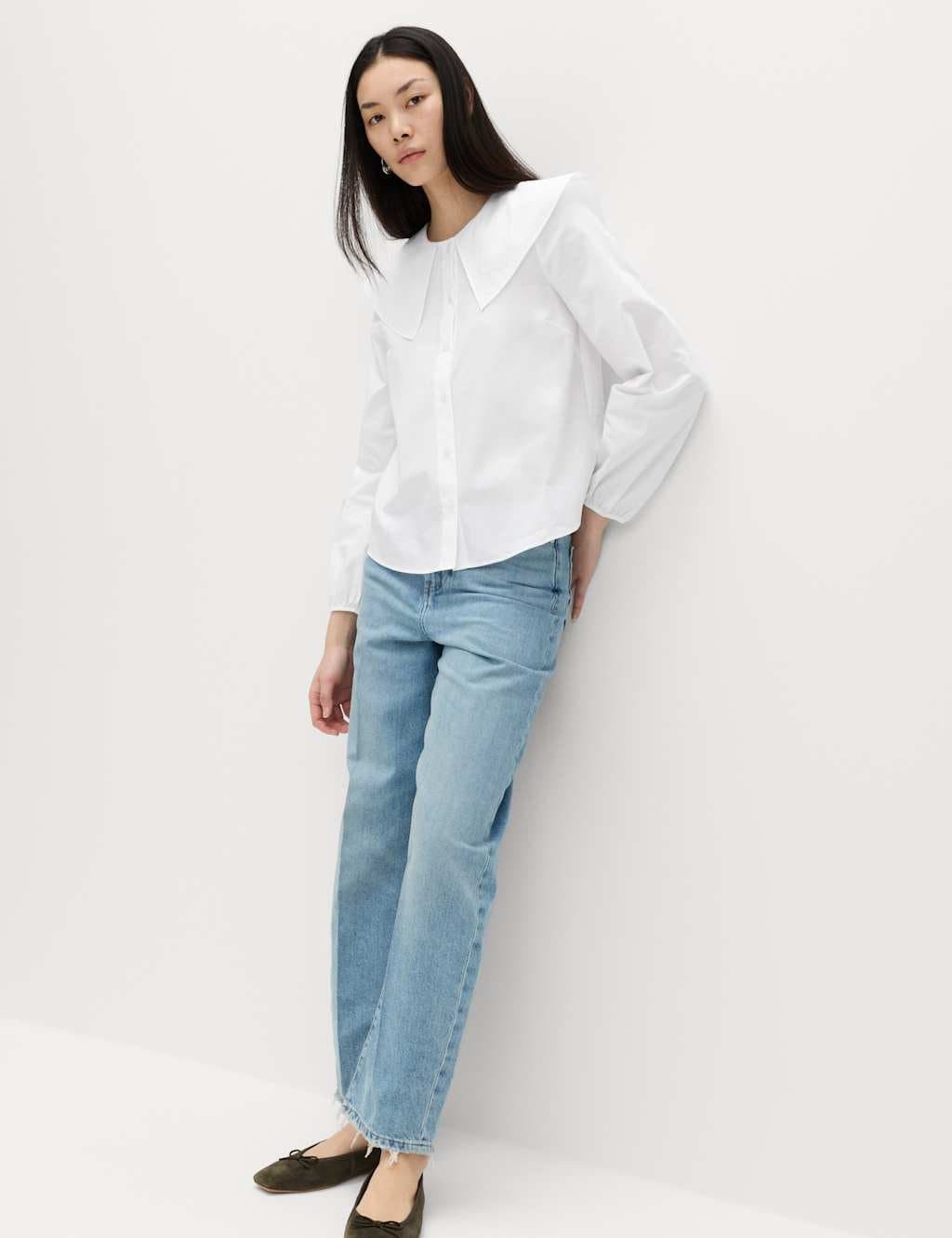 Marks & Spencer M&S Pure Cotton Collared Blouse Soft White