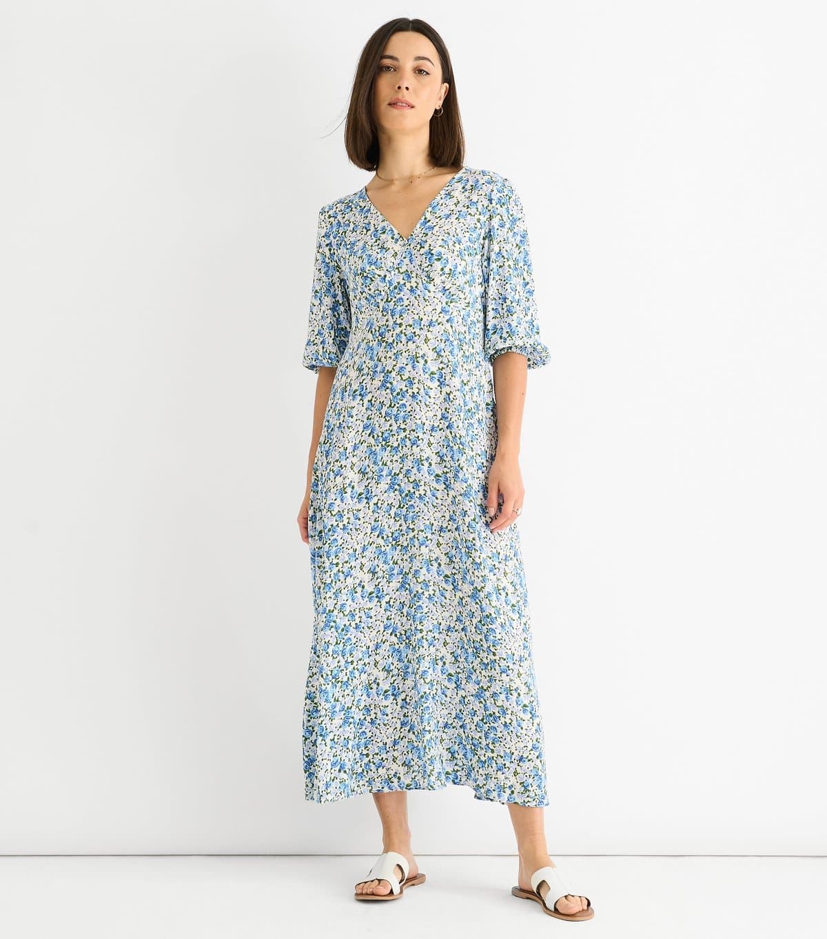 Gini London Women's Blue Floral Print Midi Dress Gini London New Look