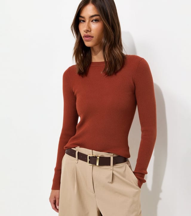 New Look Women's Rust Ribbed Lightweight Crew Neck Jumper New Look - 2