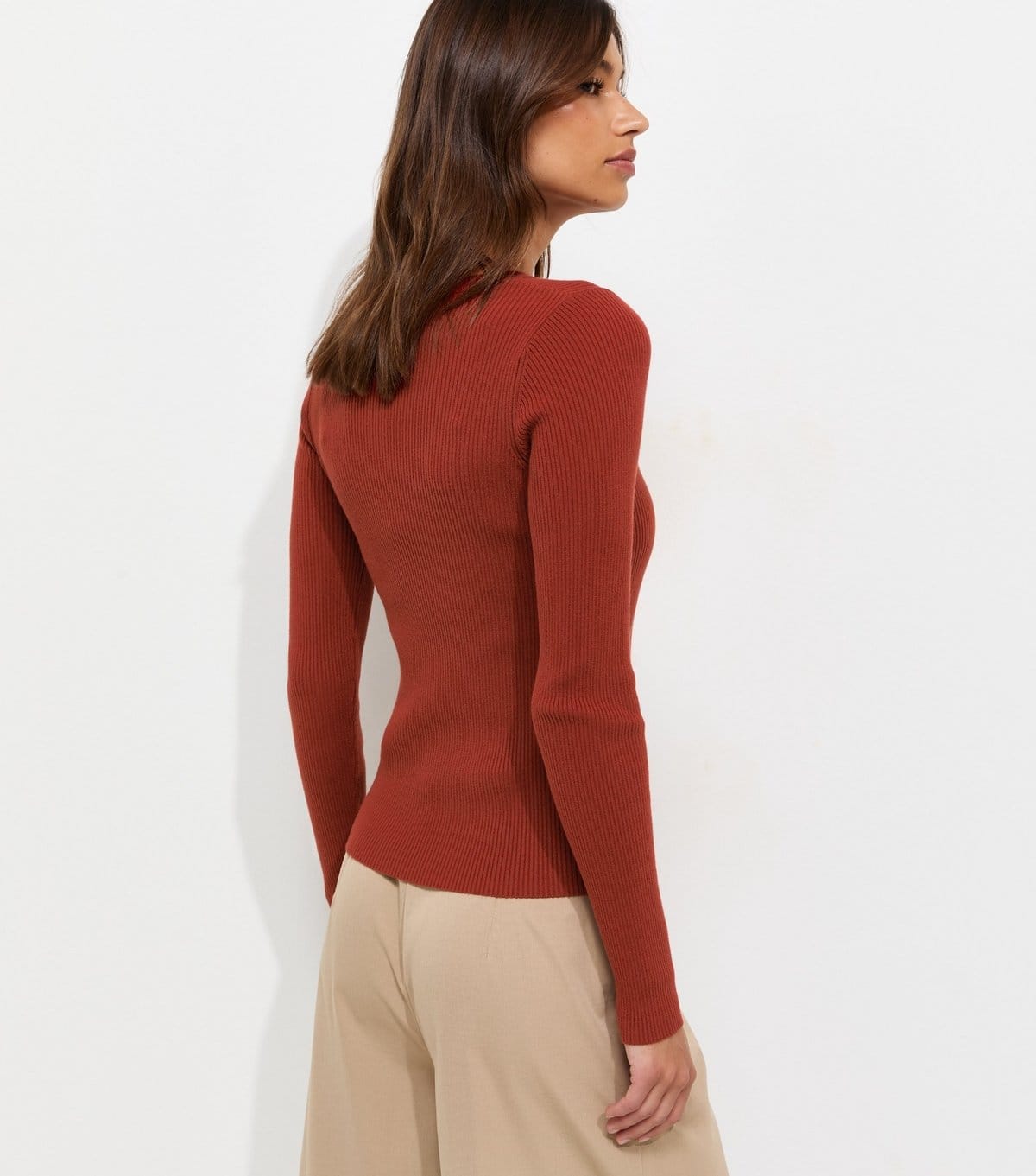 New Look Women's Rust Ribbed Lightweight Crew Neck Jumper New Look - 4