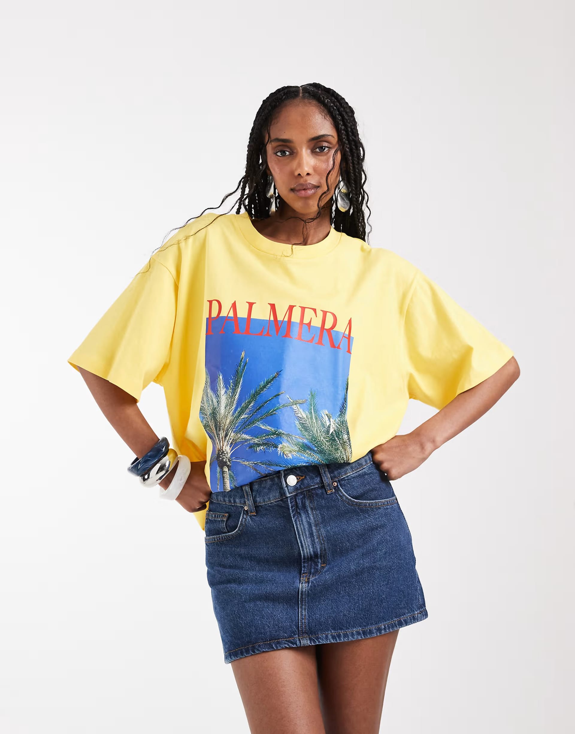 ASOS Yellow Graphic T-Shirt and Denim Mini Skirt Set