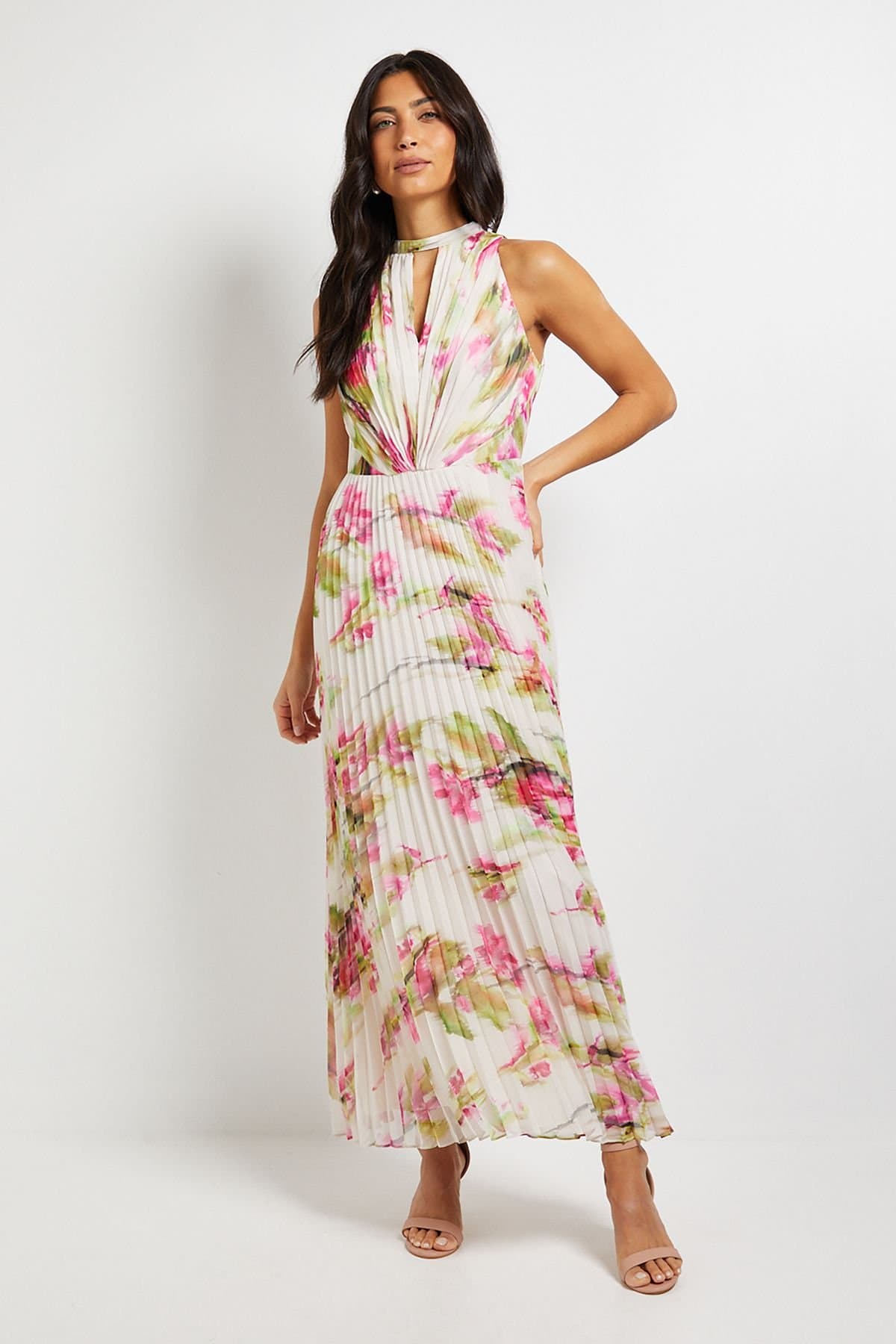 Wallis Wallis Women's Floral Print Pleated Maxi Dress in Ivory