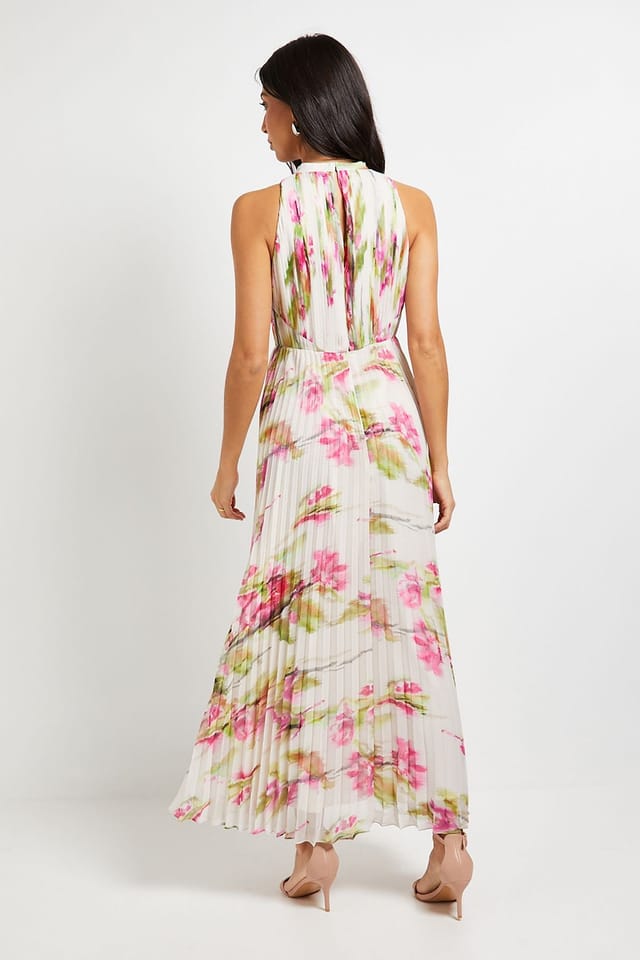 Wallis Wallis Women's Floral Print Pleated Maxi Dress in Ivory - 3