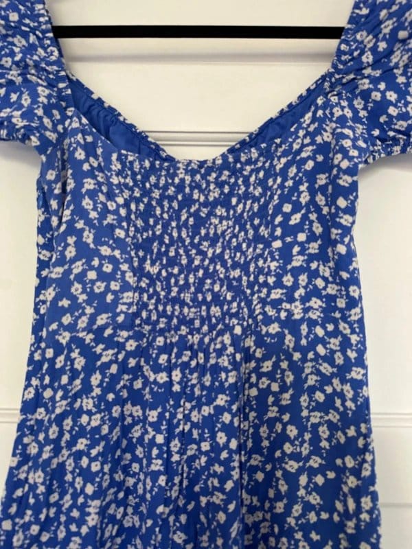 Bershka Blue Floral Off-Shoulder Dress