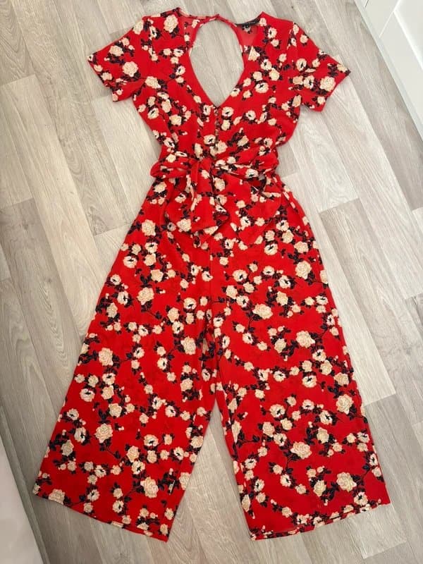 Cameo Rose Cameo Rose Floral Jumpsuit UK 6 Wide Leg Culotte Playsuit Open Back Tie Waist Summer Holiday Boho
