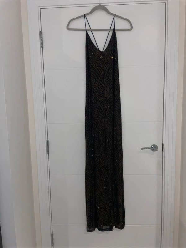 Karen Millen Karen Millen Black Brown Zebra Embellished Rhinestone Maxi Dress Size M Occasion evening party