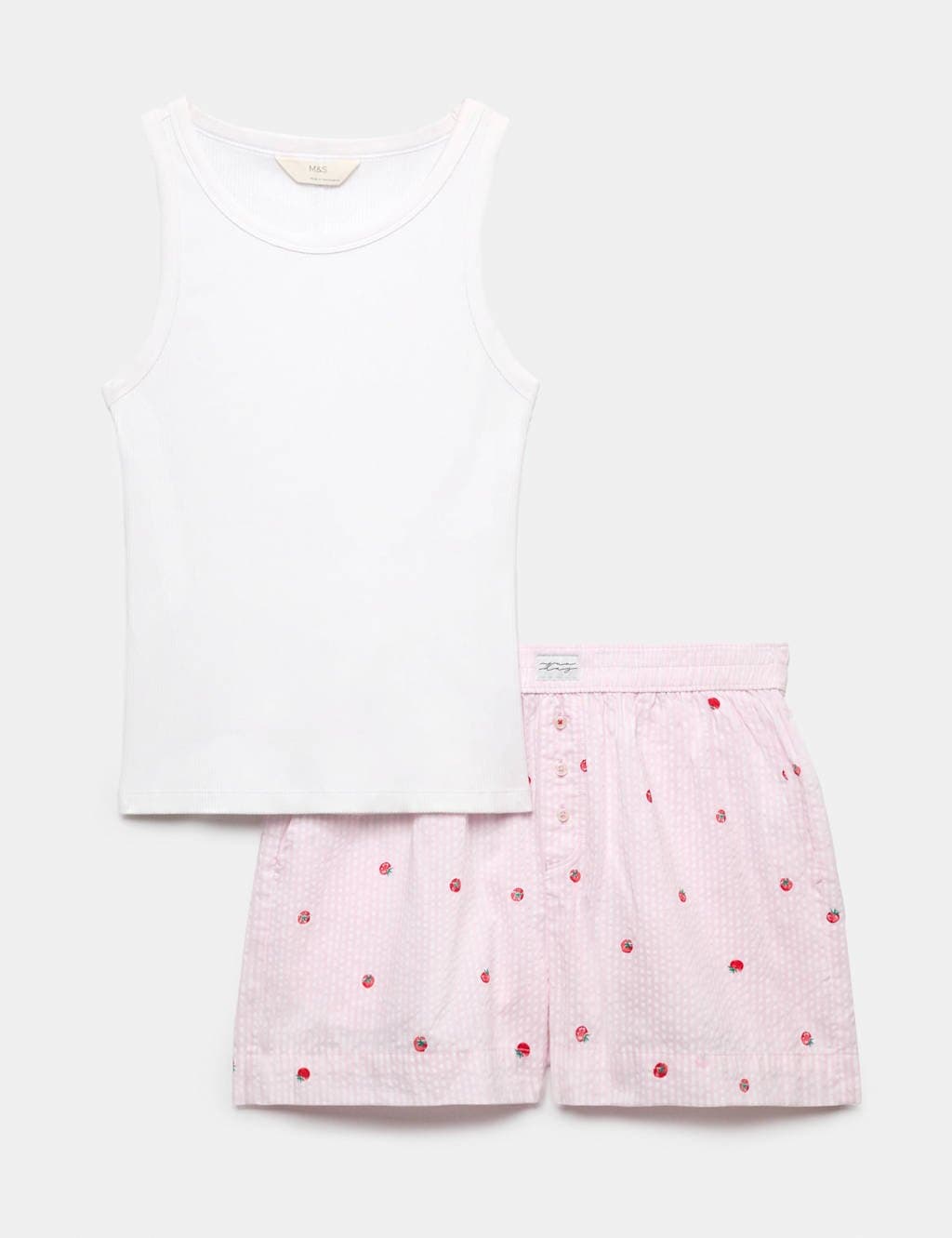 Marks & Spencer M&S Ribbed Vest Tomato Print Shortie Set Red Mix