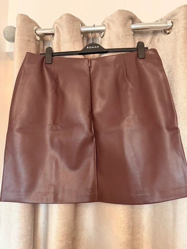 New Look Burgundy Leather Skirt