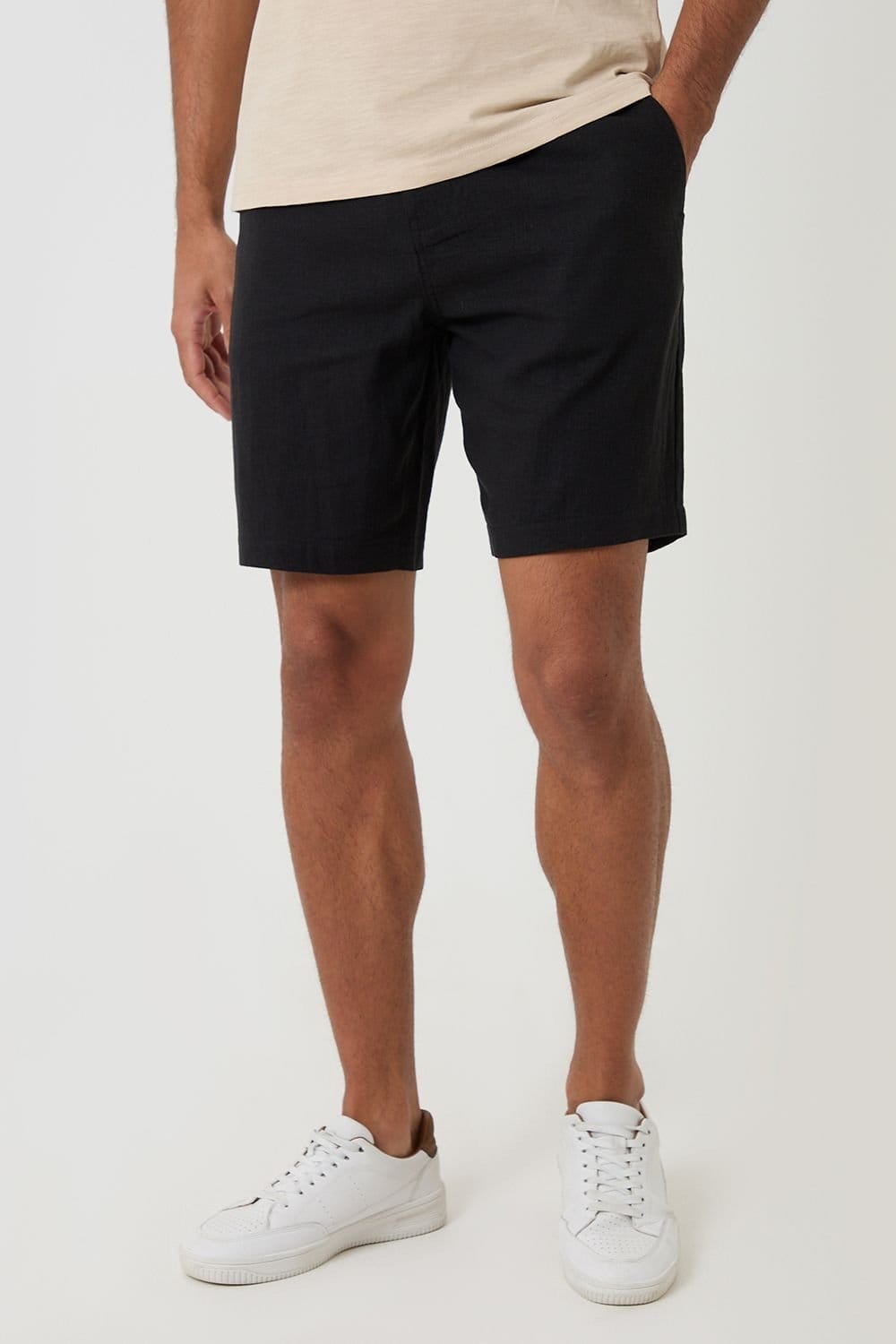 Threadbare Men's Linen Blend Shorts with Belt in Black
