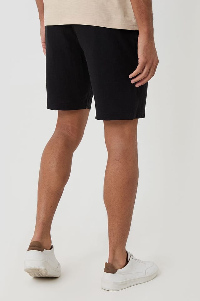 Threadbare Threadbare Men's Linen Blend Shorts with Belt in Black - 2