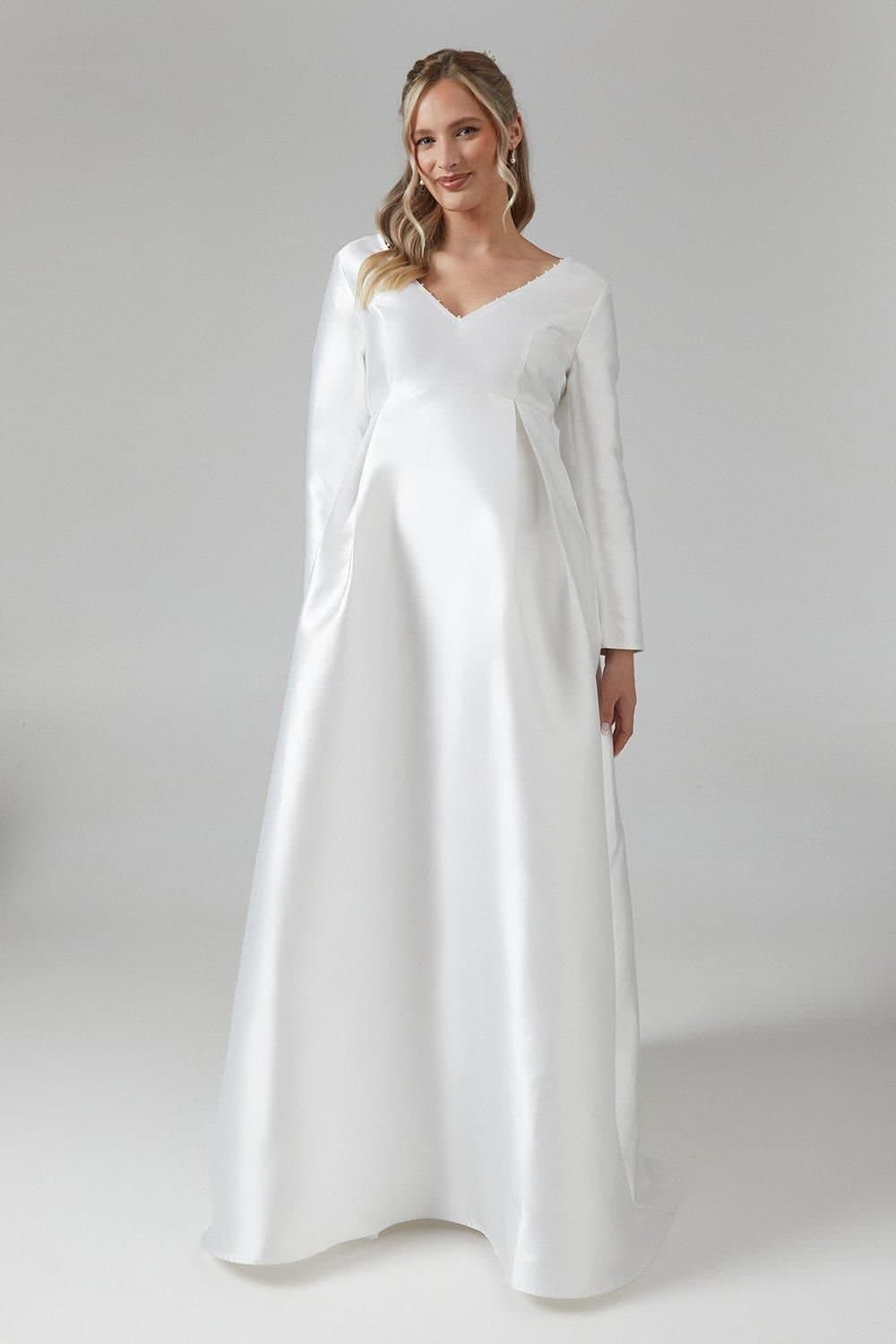 Coast Coast Women's Maternity Faux Pearl Detail Twill Wedding Dress in Ivory