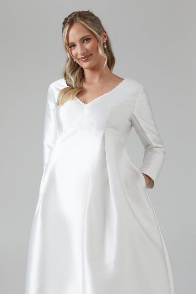 Coast Coast Women's Maternity Faux Pearl Detail Twill Wedding Dress in Ivory - 2