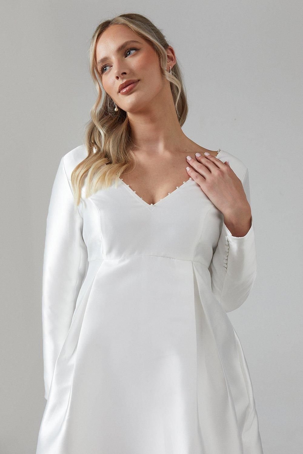 Coast Coast Women's Maternity Faux Pearl Detail Twill Wedding Dress in Ivory - 4