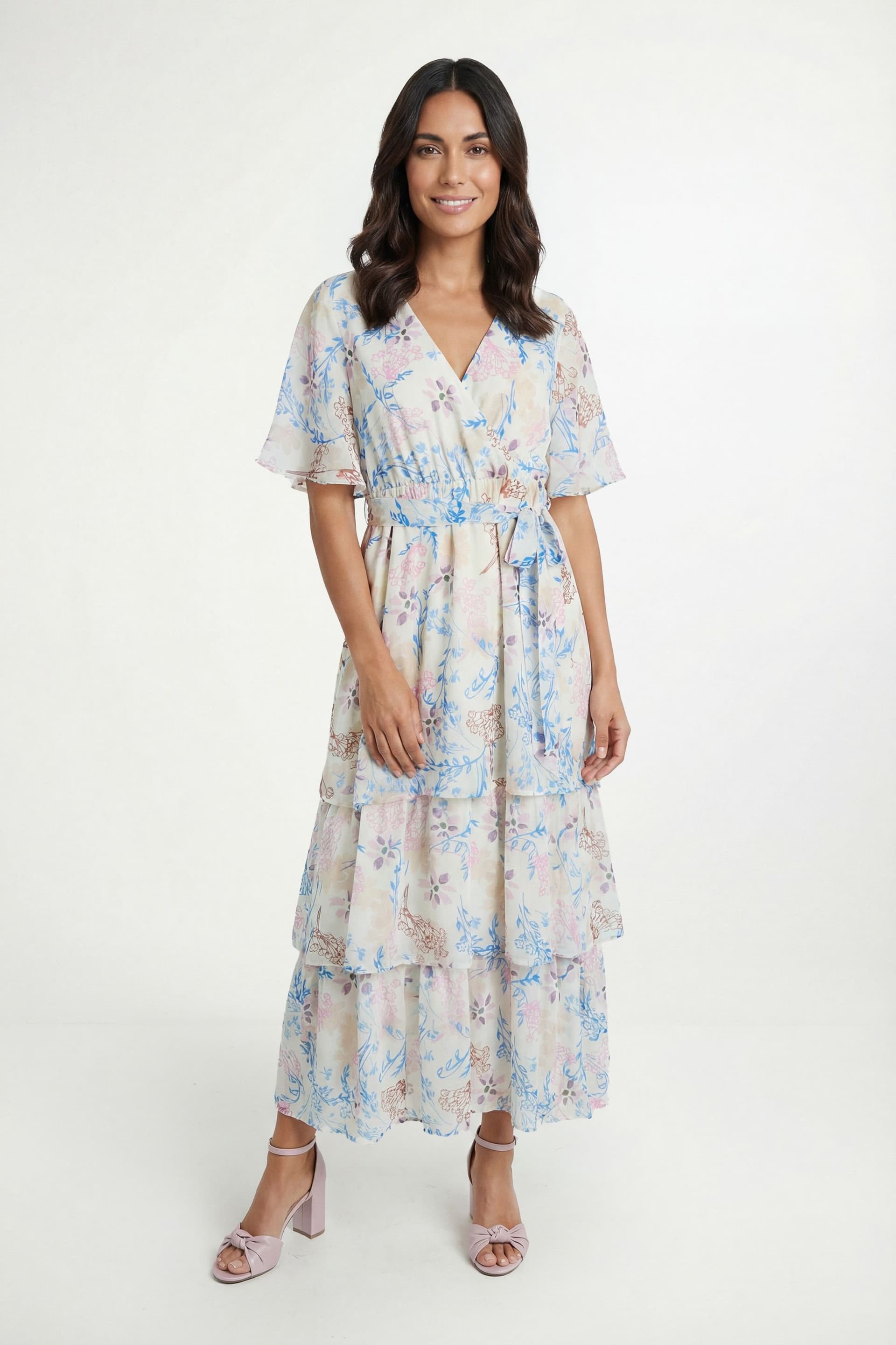Wallis Wallis Women's Floral Print Ruffle MAXI Dress in Ivory