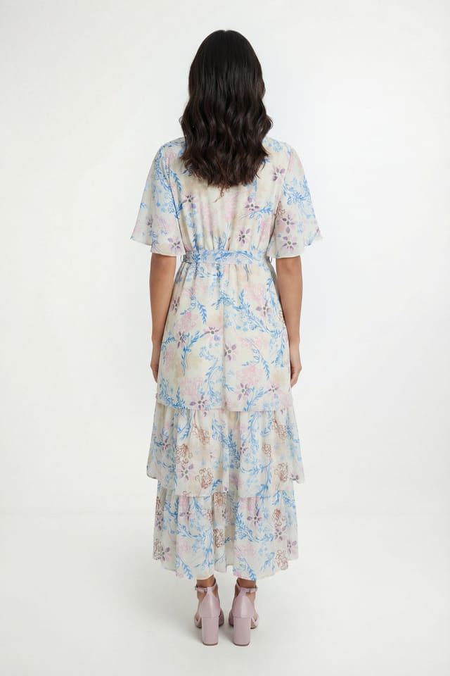 Wallis Wallis Women's Floral Print Ruffle MAXI Dress in Ivory - 2