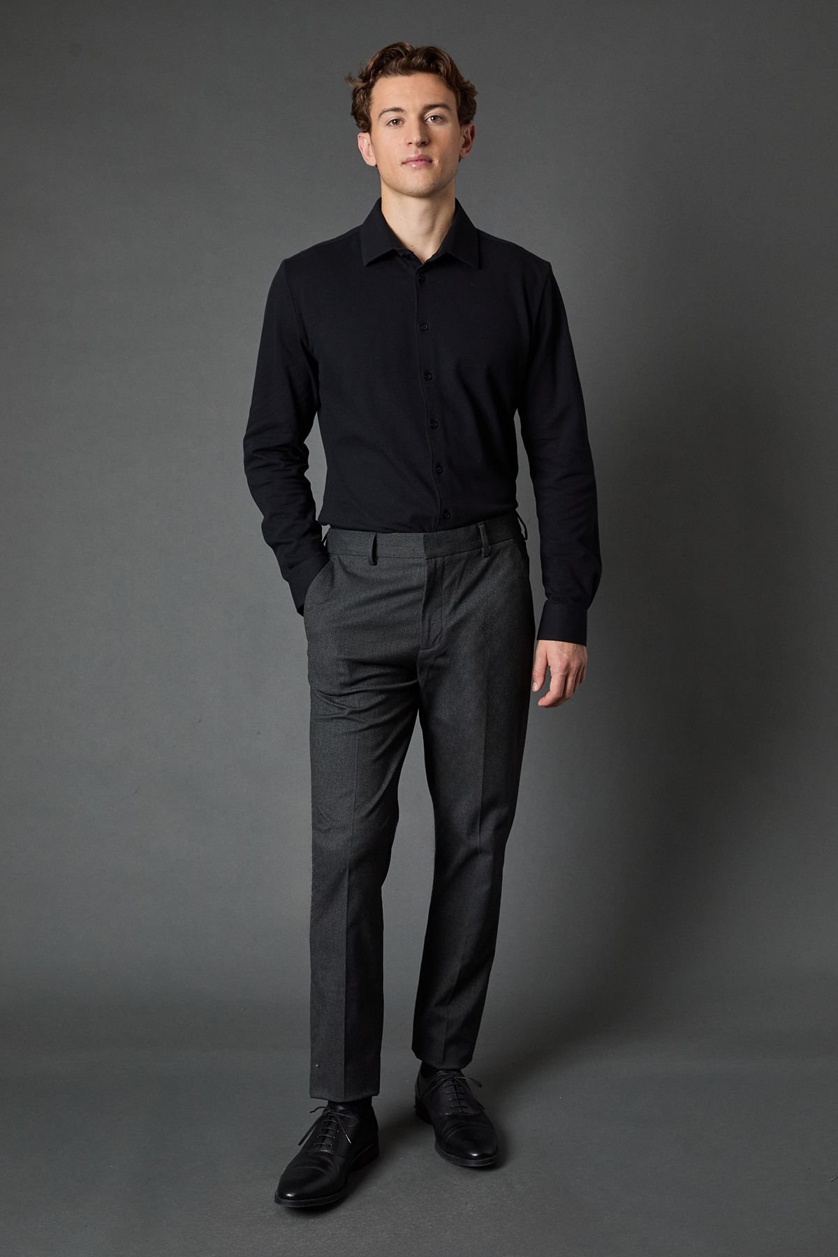 Burton Burton Men's Black Pique Slim Fit Long Sleeve Shirt - 4