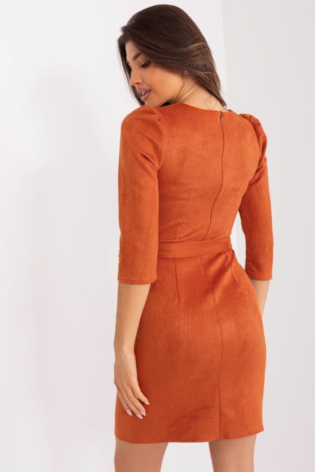 Love Lace Love Lace Women's Cotton Pencil Dress with Heart Neckline Belt in Orange - 3