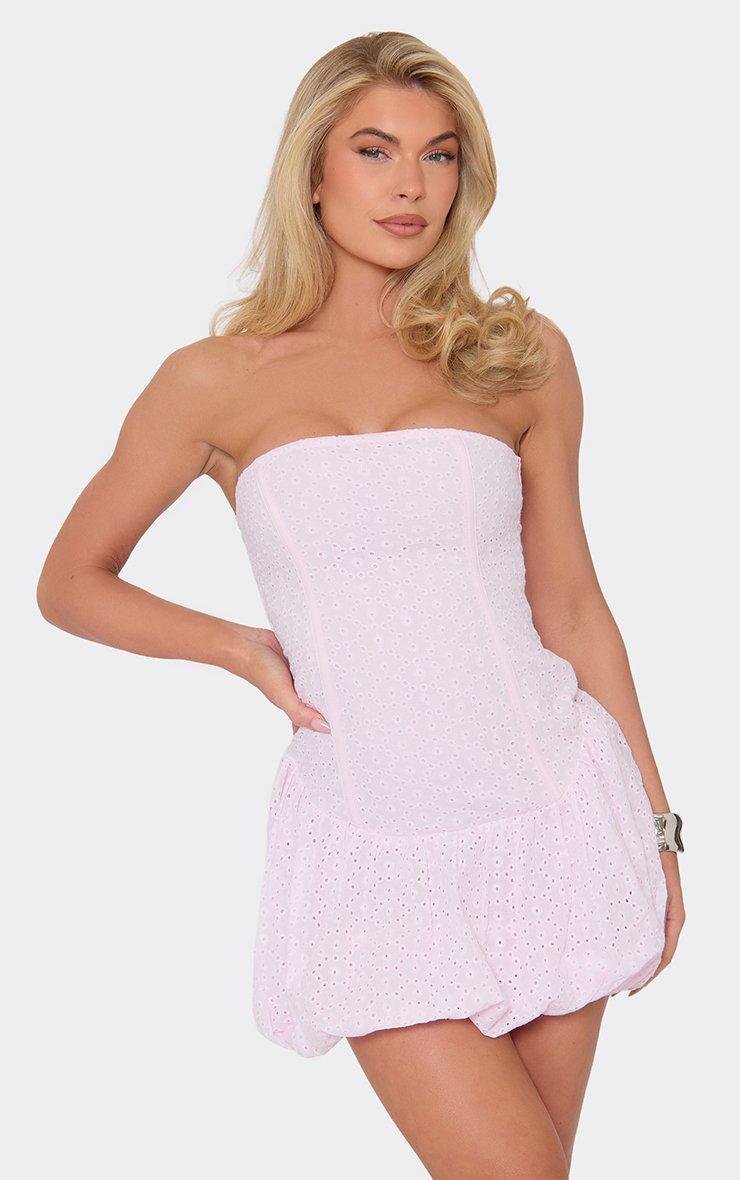EGO Bandeau Puffball Dress In Light Pink Broderie, Women's Size UK 6 - 2
