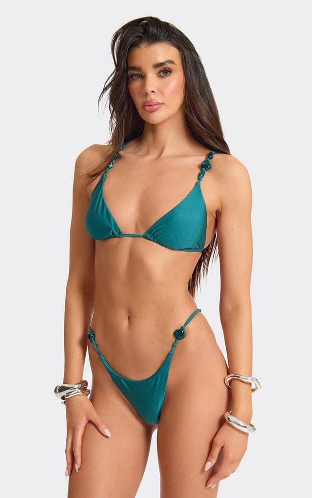EGO Stone Detail Bikini Bottoms In Teal, Women's Size UK L - 2