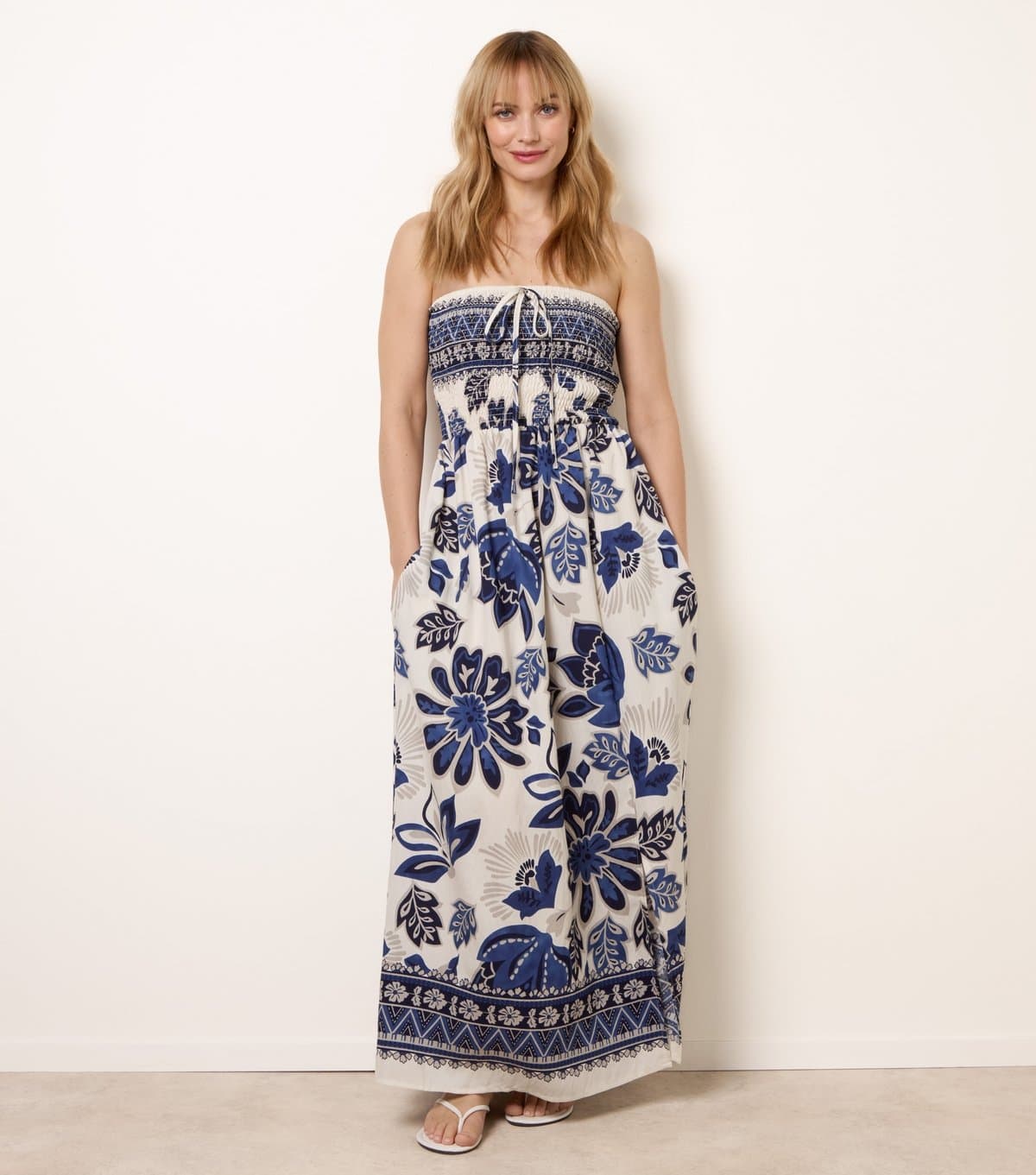 Blue Vanilla Women's Navy Floral Print Bandeau Maxi Dress Blue Vanilla New Look