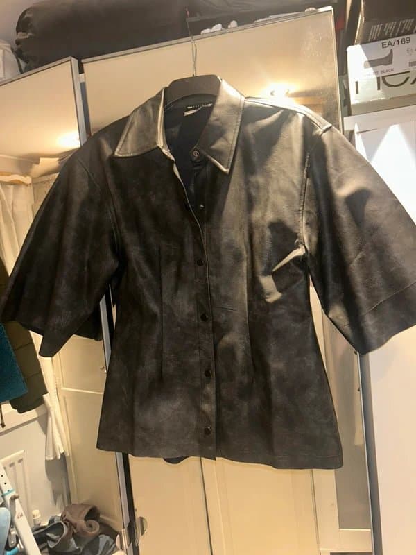 ASOS Asos design black faux leather cinch waist oversized shirt size 12 never worn