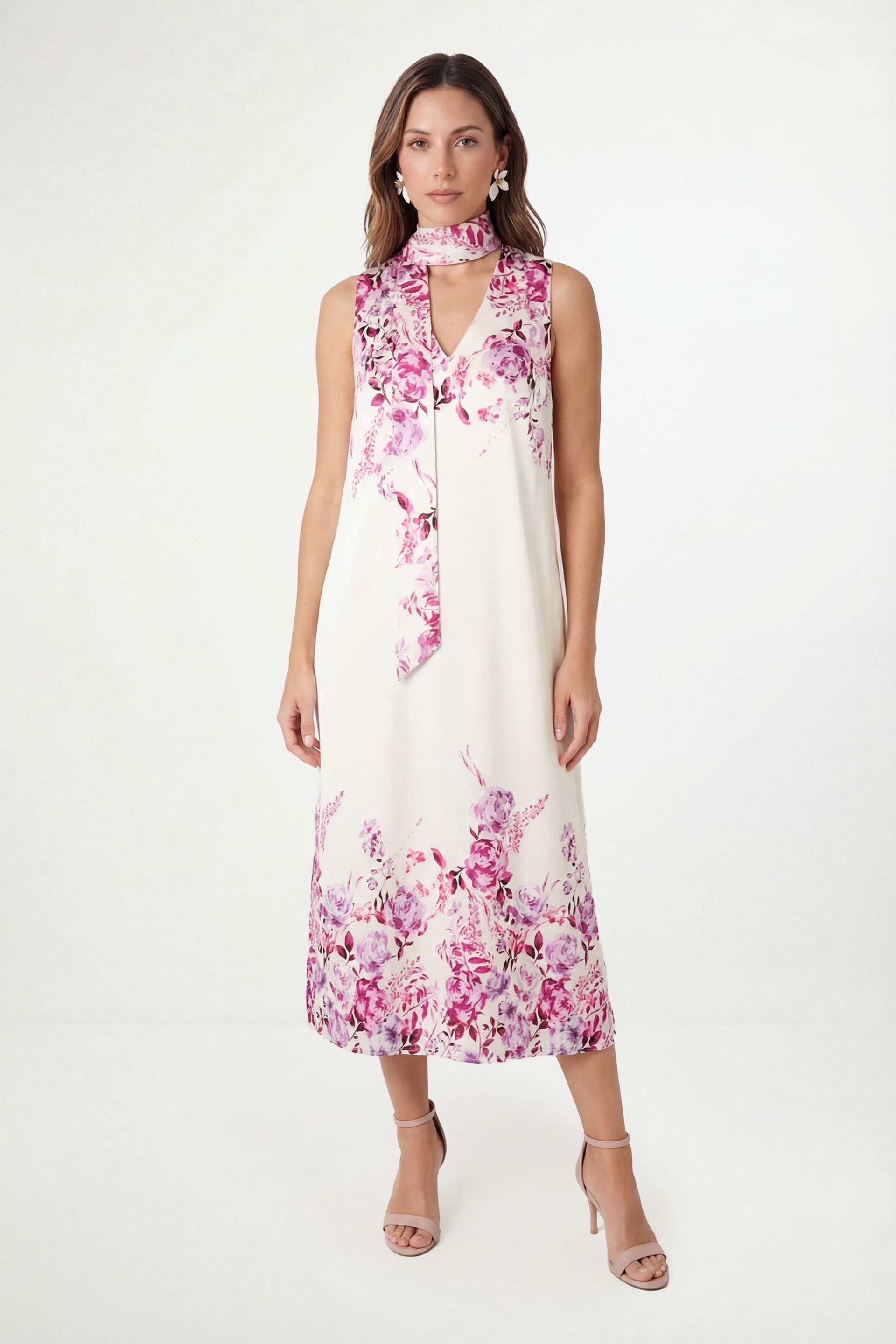 Wallis Wallis Women's Petite Floral Satin Scarf Midi Dress in Blush