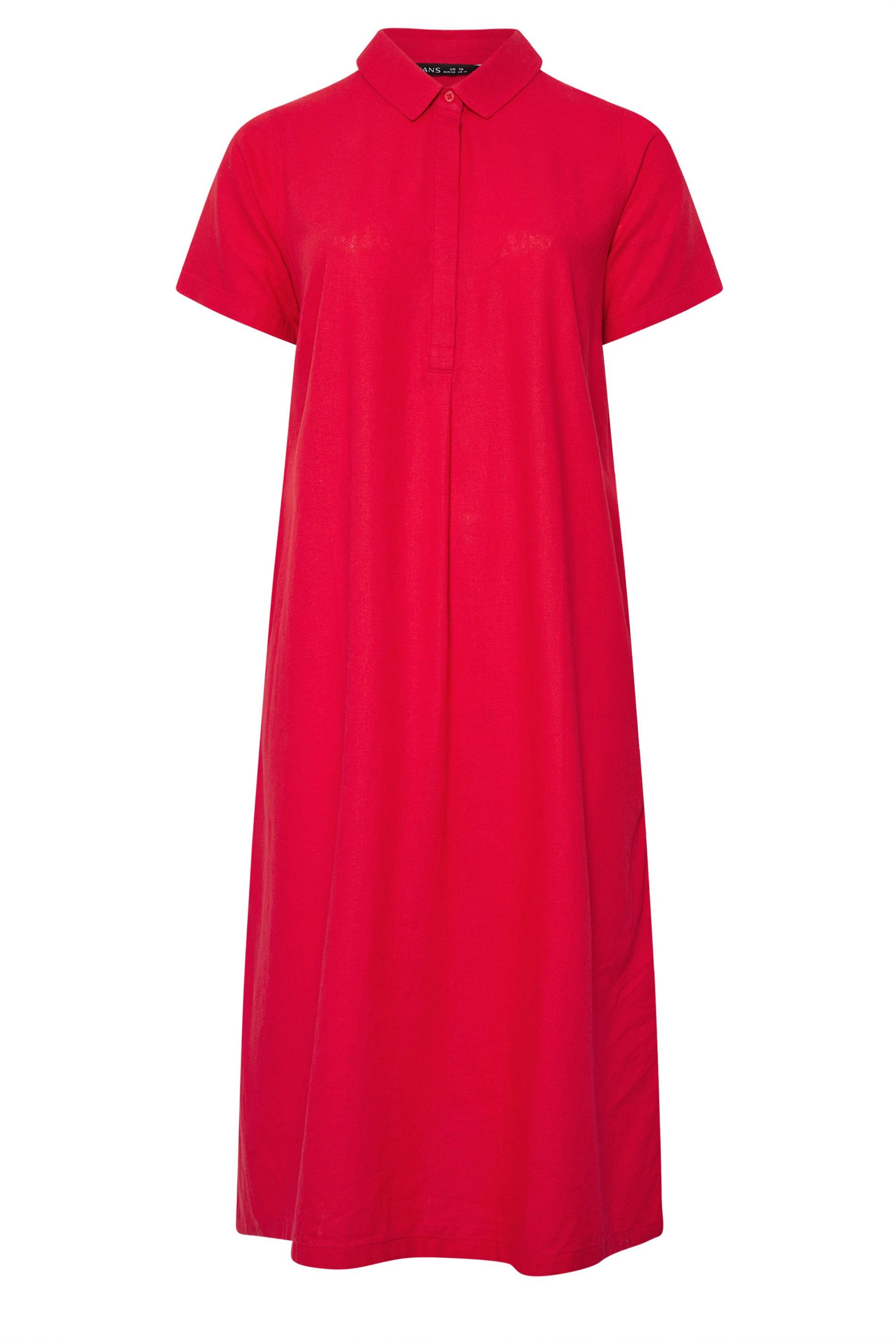 Evans Evans Women's Premium Linen Shirt Dress in Red - 2