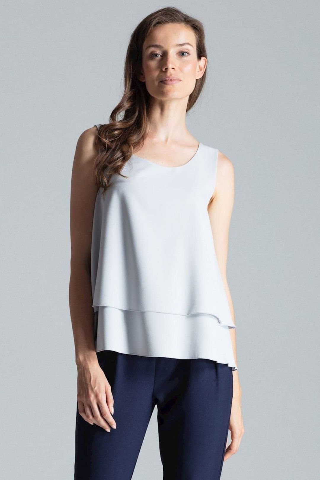 Love Lace Love Lace Women's Charming Sleeveless Double Layer Blouse in Grey