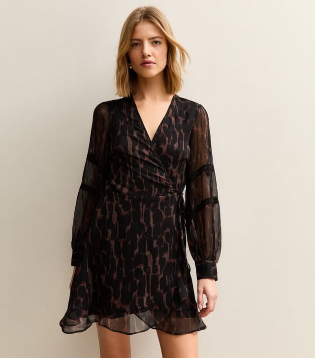 New Look Women's Brown Animal Print Wrap Mini Dress New Look - 3