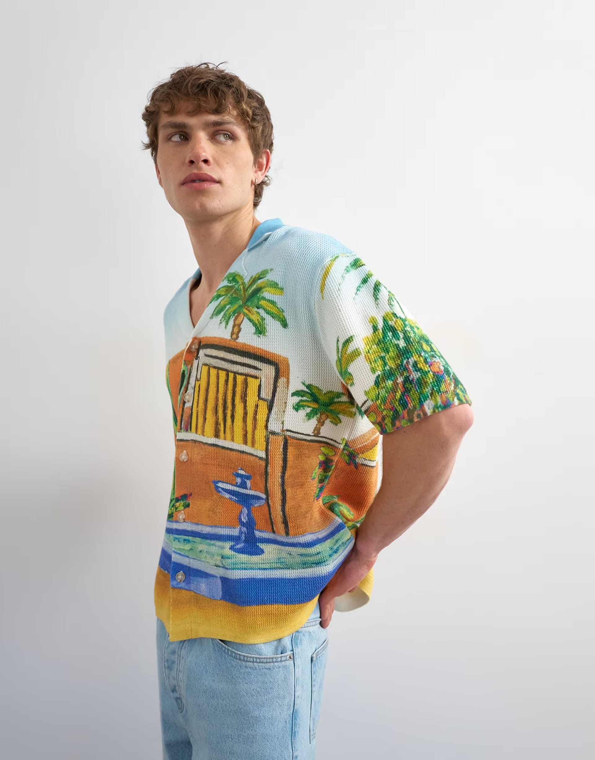 ASOS Multi-Colour Printed Garden Scene Knitted Shirt