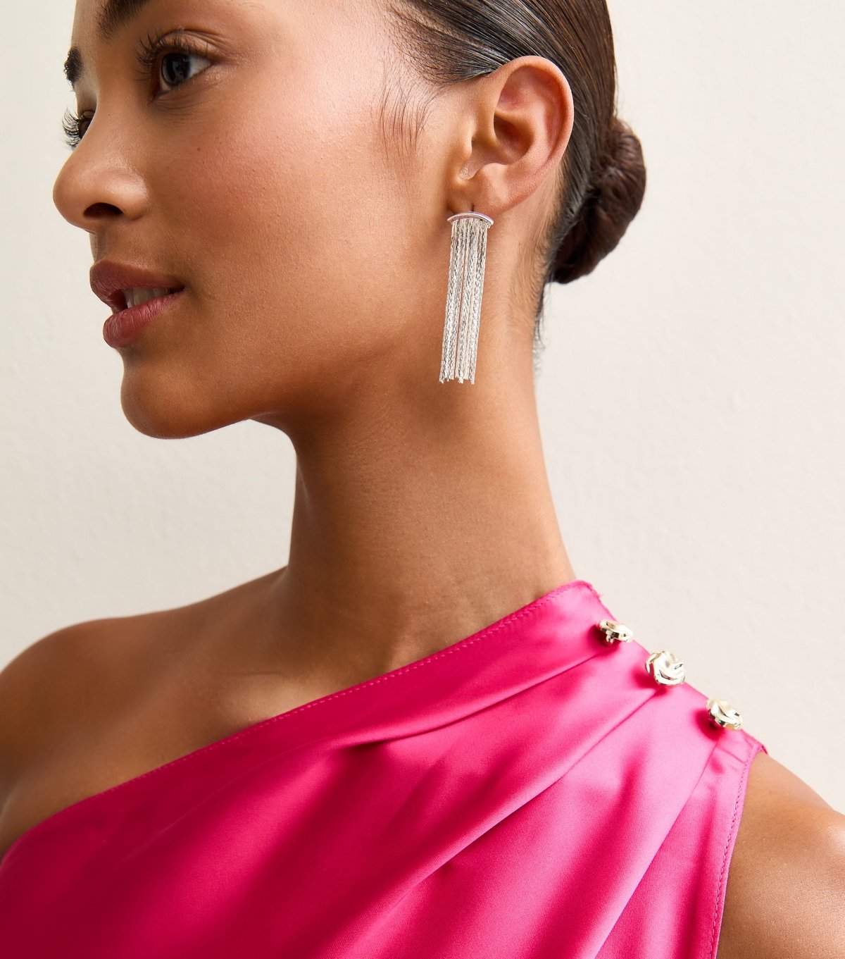 New Look Women's Bright Pink Satin One Shoulder Tie Waist Midi Dress New Look - 2